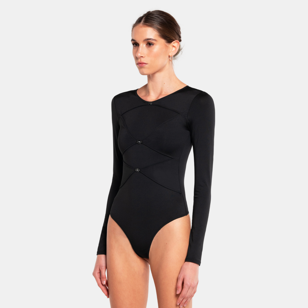 OW Collection CHIARA Covered Bodysuit Bodysuit 002 - Black Caviar