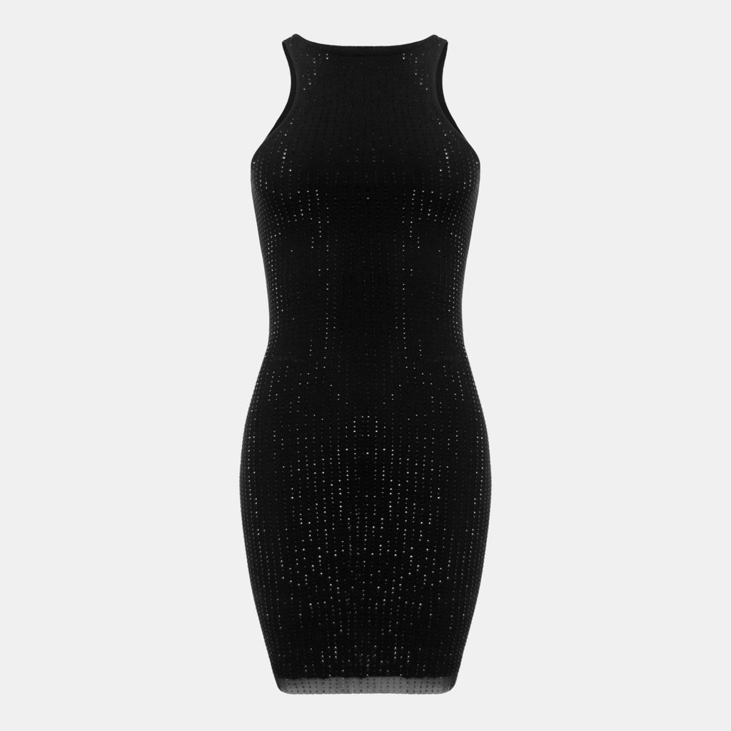 OW Collection CRYSTAL Mini Dress Dress 002 - Black Caviar