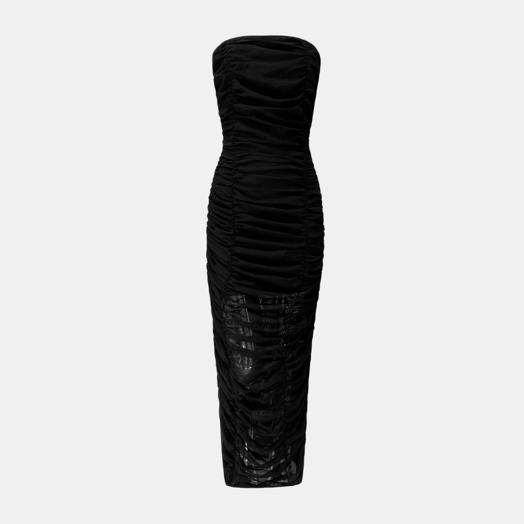 OW Collection SANDY Chiffon Maxi Dress Dress 002 - Black Caviar