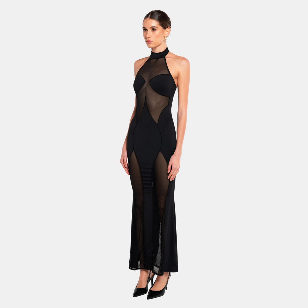 OW Collection SIERRA Halter Neck Dress Dress 002 - Black Caviar