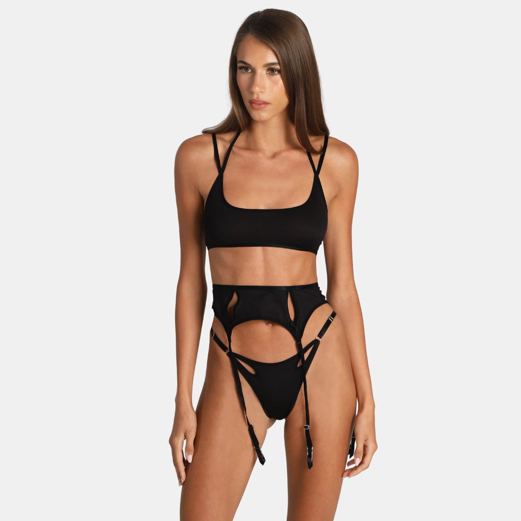 OW Collection CALLA Thong and Suspenders Thong 121 - Black