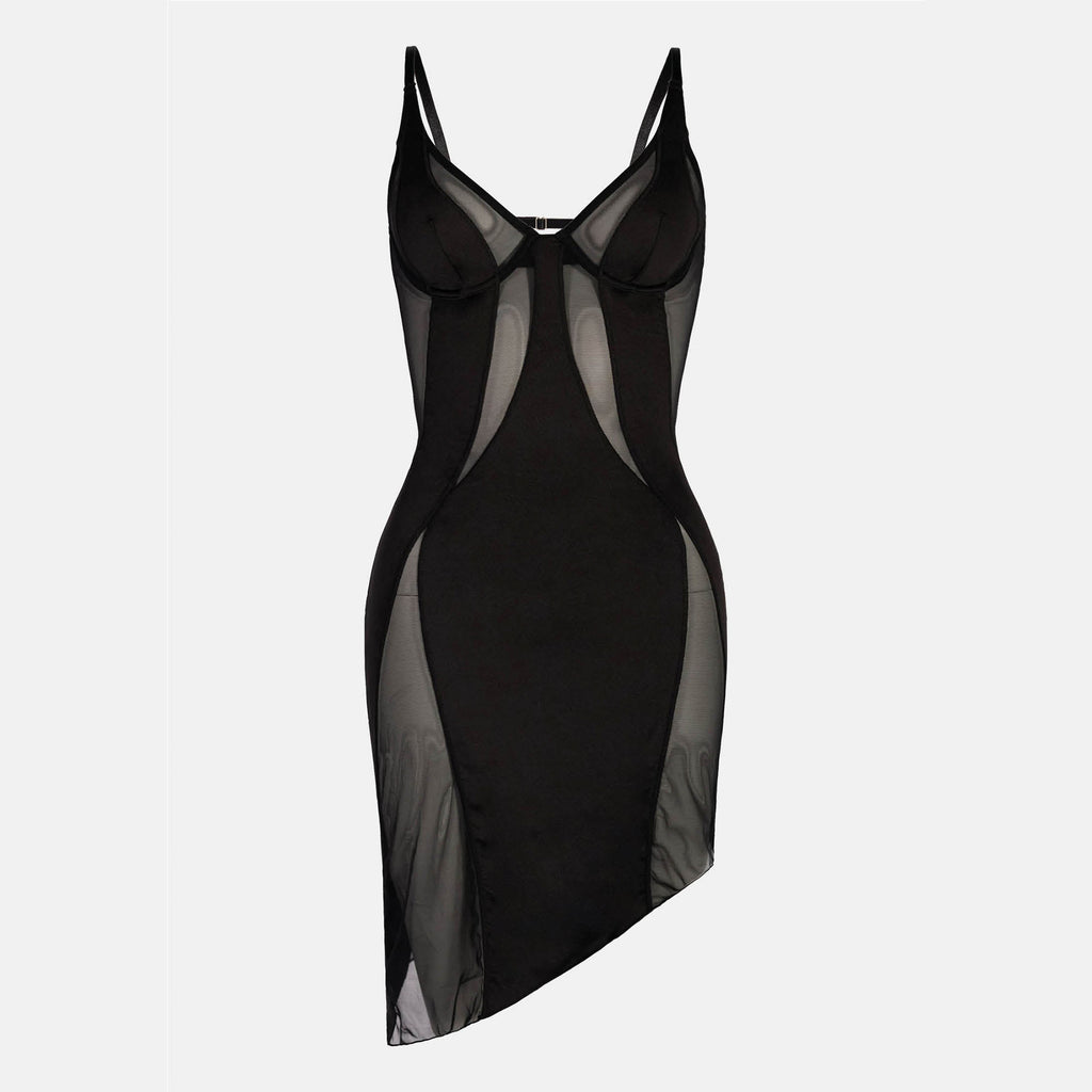 OW Collection SWIRL Mini Dress Dress 002 - Black Caviar