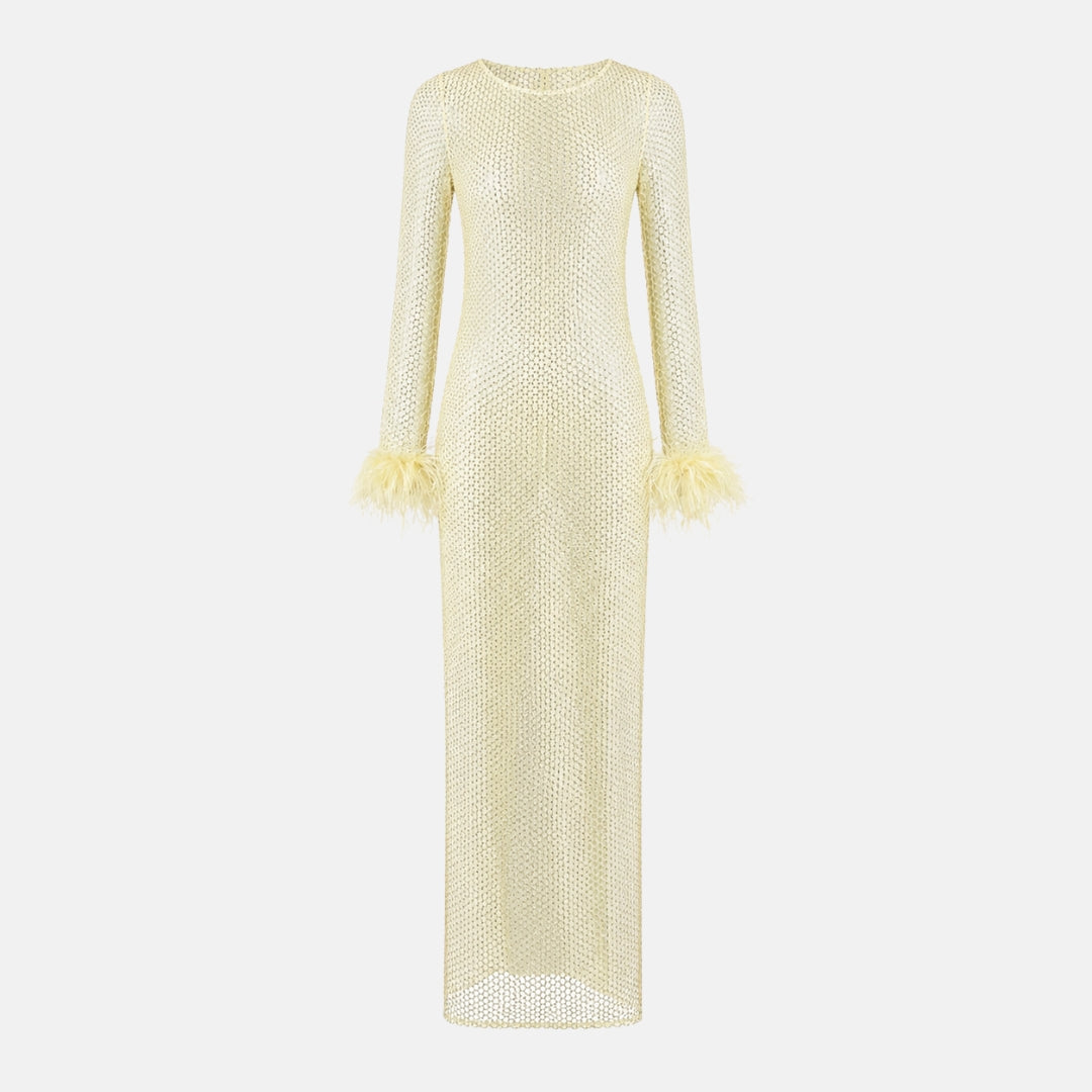 butter yellow long sleeve dress Tala Long Sleeve Asymmetrical Drape Maxi Dress in Butter Yellow 3XL