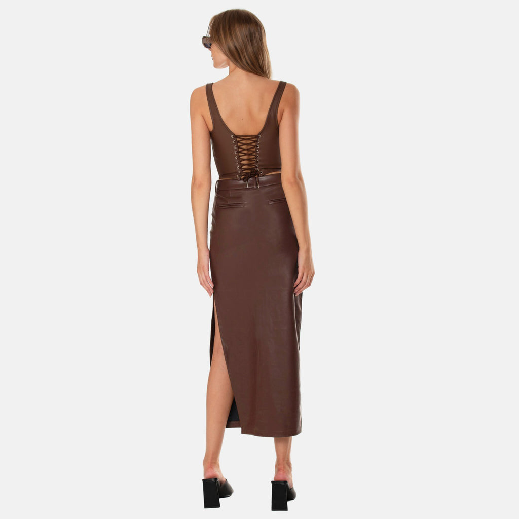 OW Collection AMARA Faux Leather Skirt Skirt 175 - Cappuccino