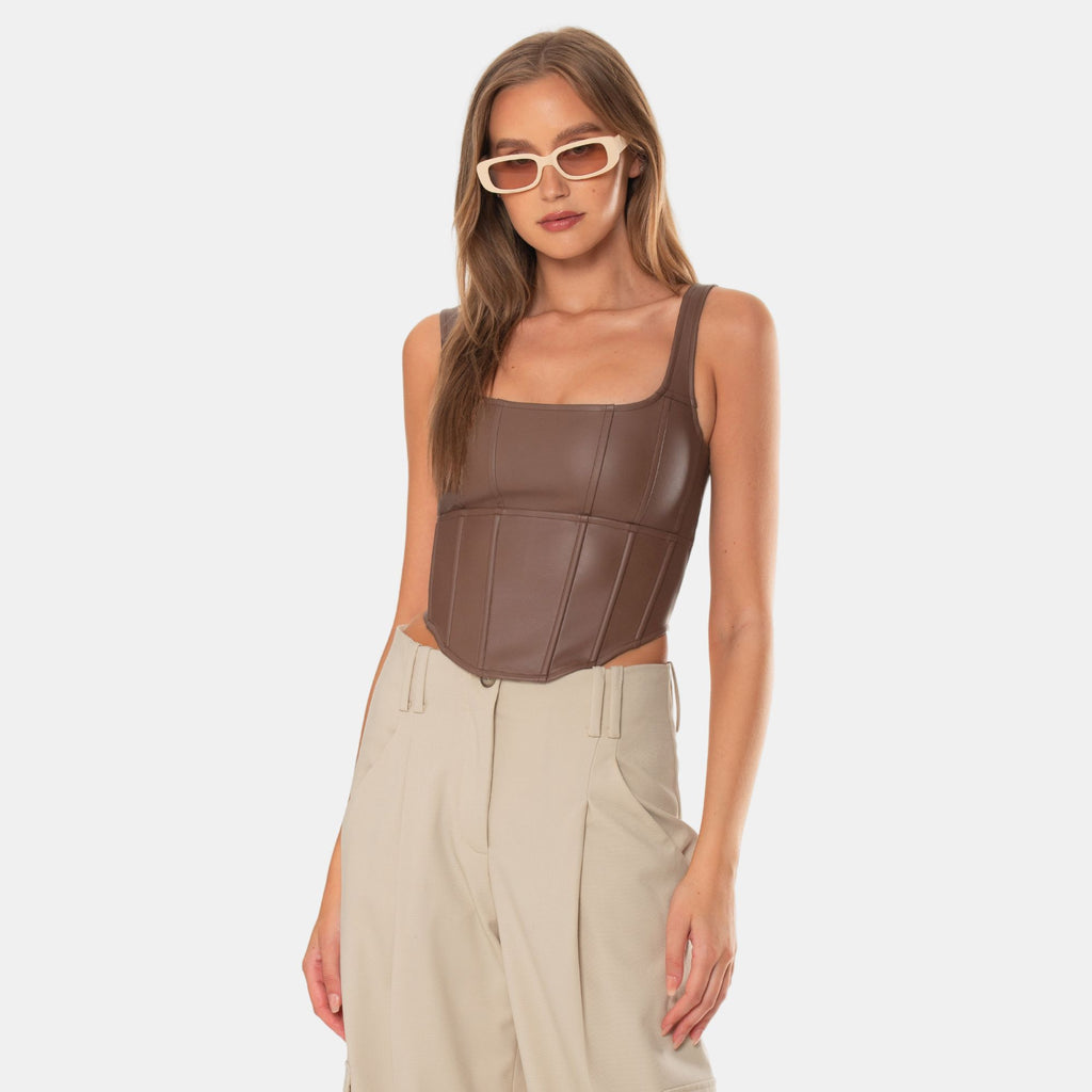 OW Collection AMIRA Faux Leather Top Top 175 - Light Cappuccino