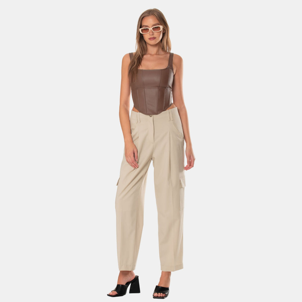 OW Collection AMIRA Faux Leather Top Top 175 - Light Cappuccino