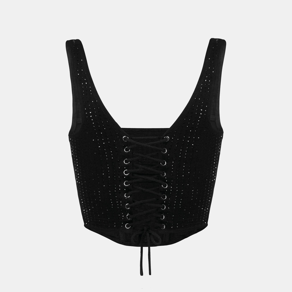 OW Collection ANDIE Rhinestone Corset Top Top 002 - Black Caviar