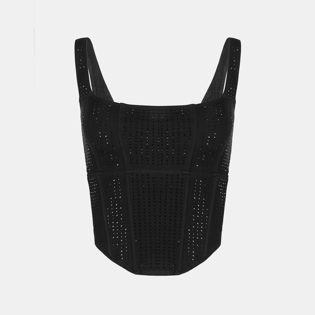 OW Collection ANDIE Rhinestone Corset Top Top 002 - Black Caviar