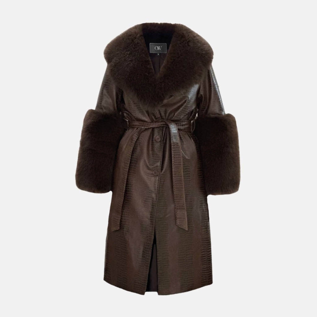 OW Collection ASTRID Faux Fur Coat Coat 185 - Brown