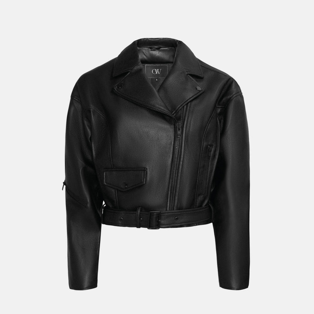 OW Collection BERN Faux Leather Jacket Jacket 002 - Black Caviar