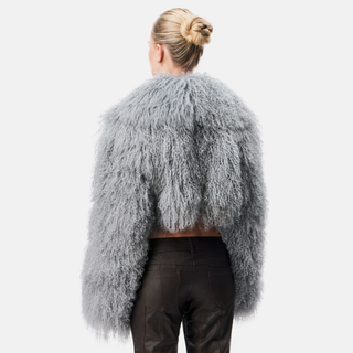 OW Collection CELIA Crop Fur Jacket Jacket 005 - Grey