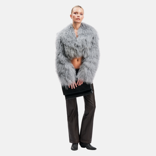 OW Collection CELIA Crop Fur Jacket Jacket 005 - Grey