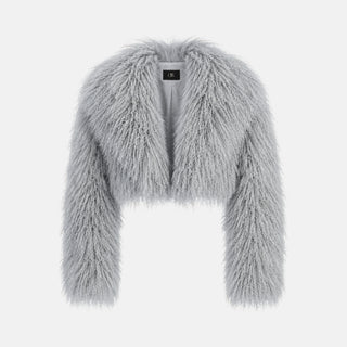 OW Collection CELIA Crop Fur Jacket Jacket 005 - Grey