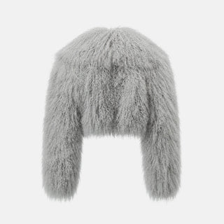 OW Collection CELIA Crop Fur Jacket Jacket 005 - Grey