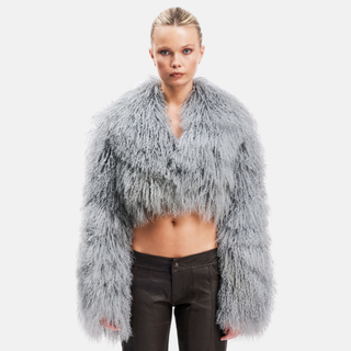 OW Collection CELIA Crop Fur Jacket Jacket 005 - Grey