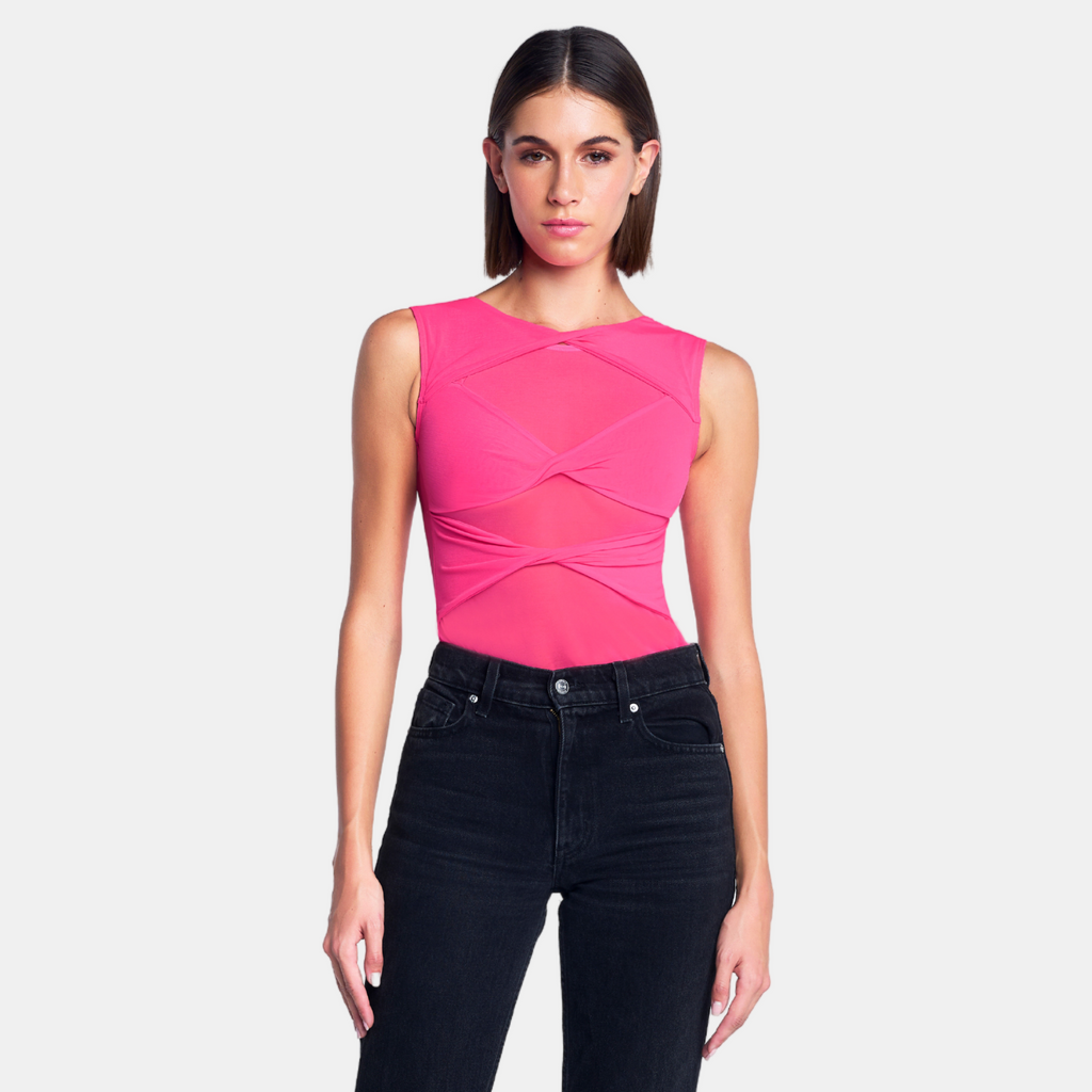 OW Collection CLARA Sheer Bodysuit Top 021 - Pink Dreams