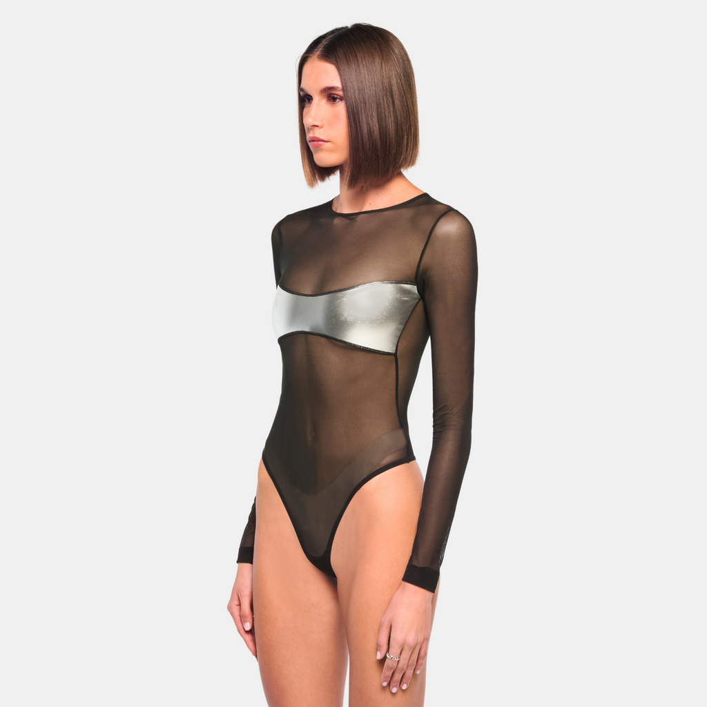 OW Collection CROC Mesh Bodysuit Bodysuit 121 - Black