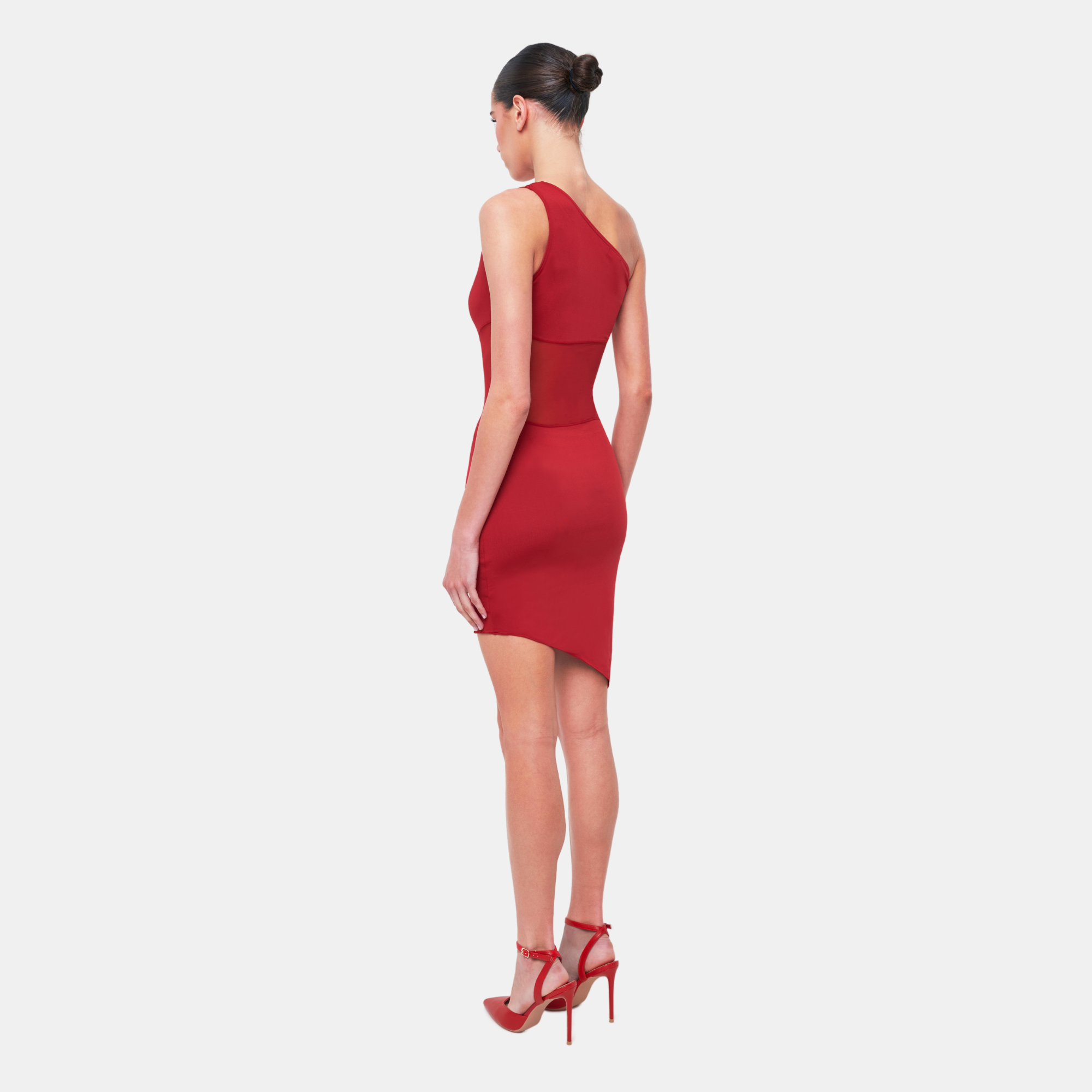 red mesh dress mini Mattea Slinky And Mesh Mini Dress With Scarf / Red | MESHKI