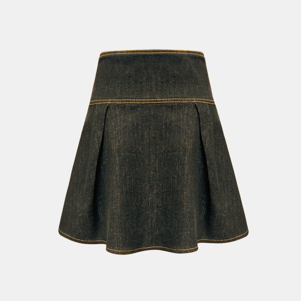 OW Collection DANA Denim Skirt Coming Soon 205 - Dark Wash Denim