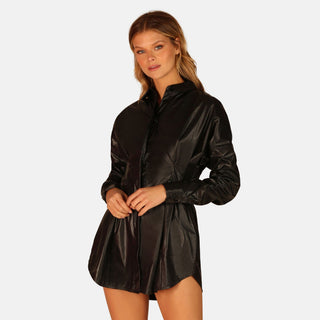 OW Collection ELLA Shirt Dress Dress 103 - Black PU