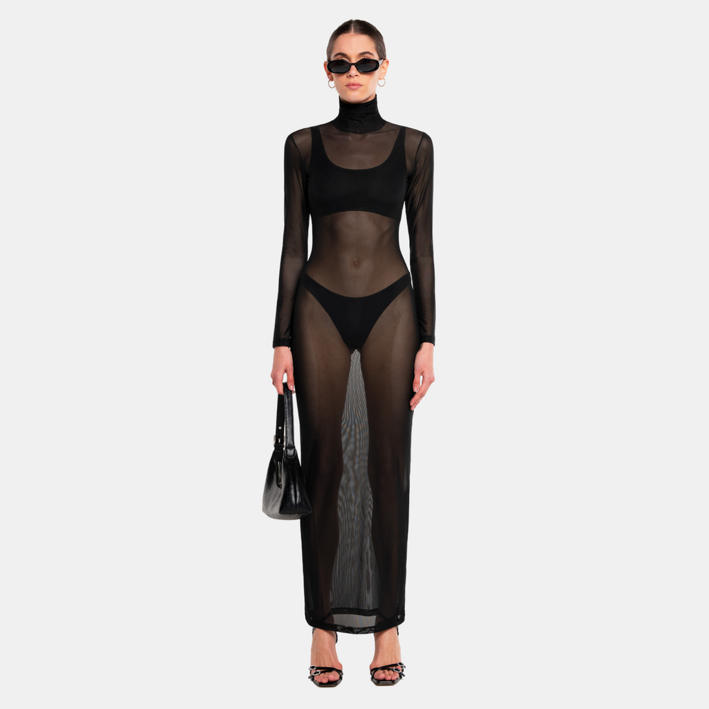 OW Collection HALO Sheer Dress Dress 002 - Black Caviar