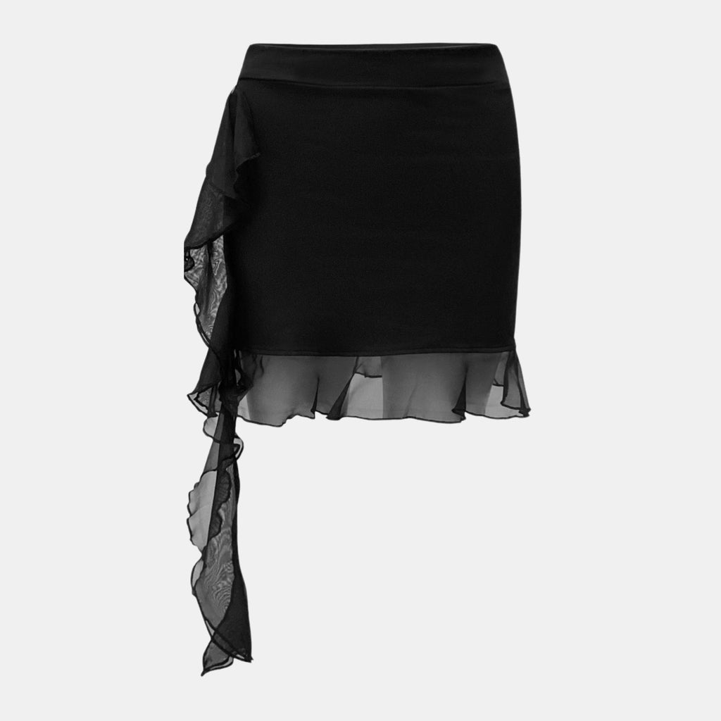 OW Collection HARPER Asymmetric Skirt Skirt 002 - Black Caviar