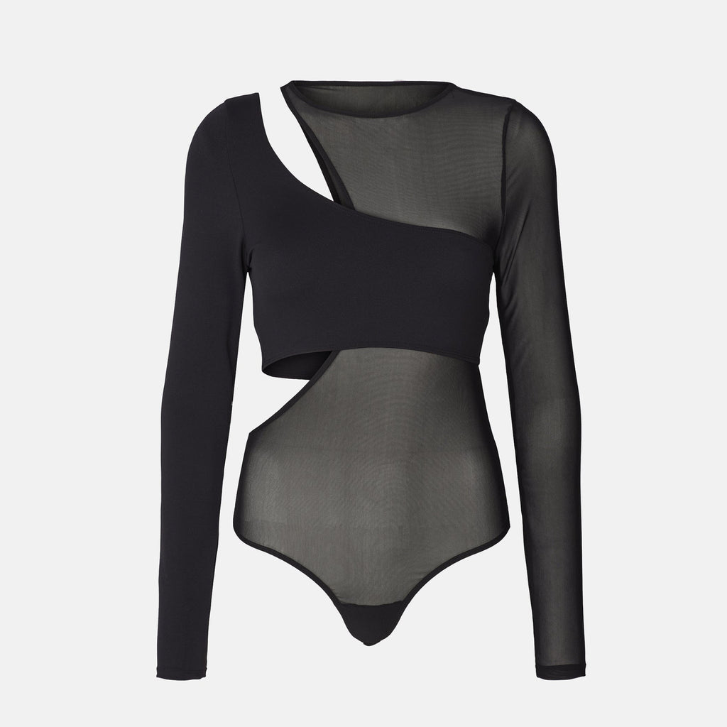 Black Front Keyhole Long Sleeve Bodysuit - Holalu Canadian Fashion