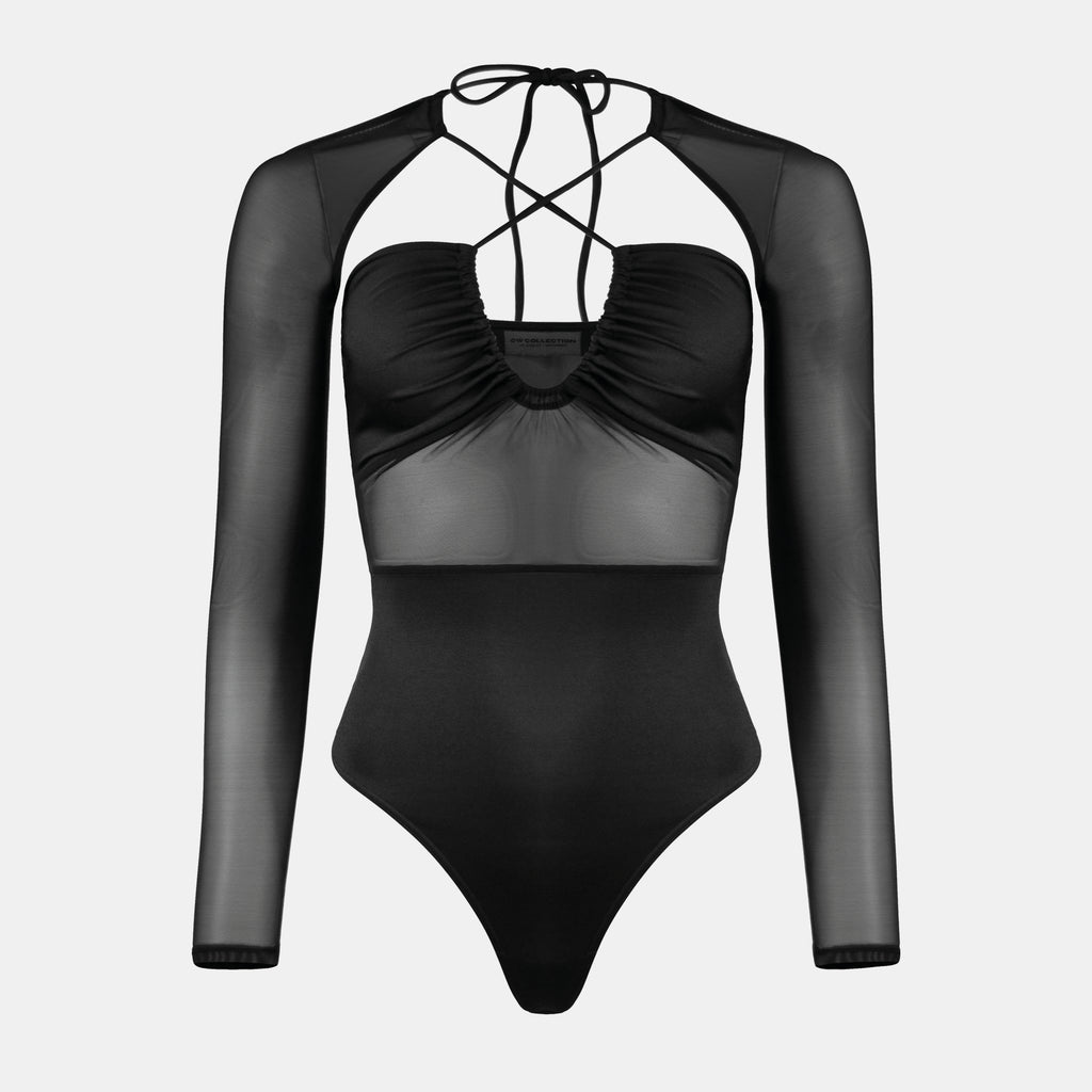 REHJJDFD Women's Long Sleeve Bodysuit Black Hollow Lace Perspective Body  Suit Black S at  Women's Clothing store