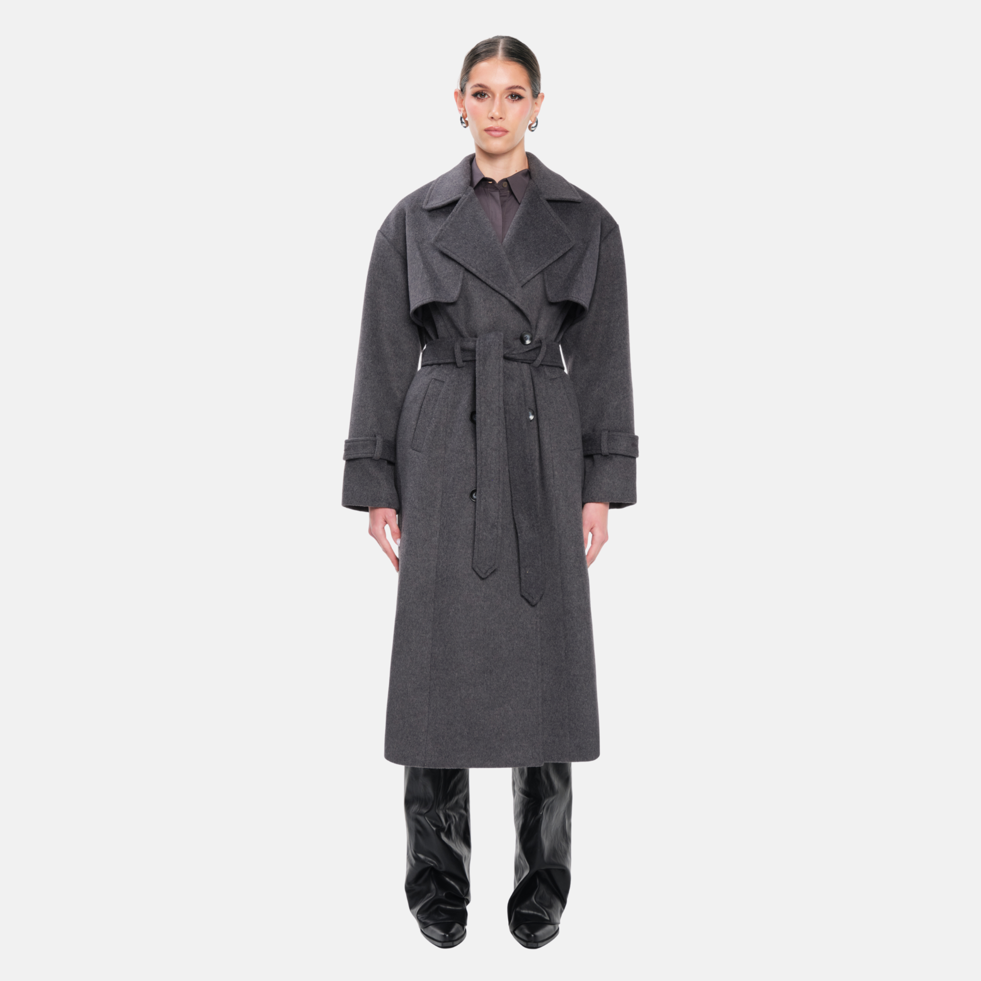 MATILDA Wool Coat | Charcoal Grey Wool Trench Coat | OW Collection MATILDA Wool Coat | Charcoal Grey Wool Trench Coat | OW Collection