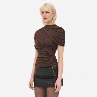 OW Collection MIKAELA Draped Top Top 185 - Brown