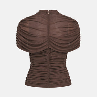 OW Collection MIKAELA Draped Top Top 185 - Brown