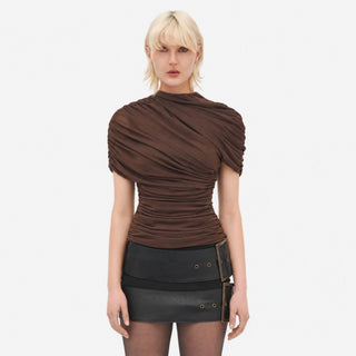 OW Collection MIKAELA Draped Top Top 185 - Brown
