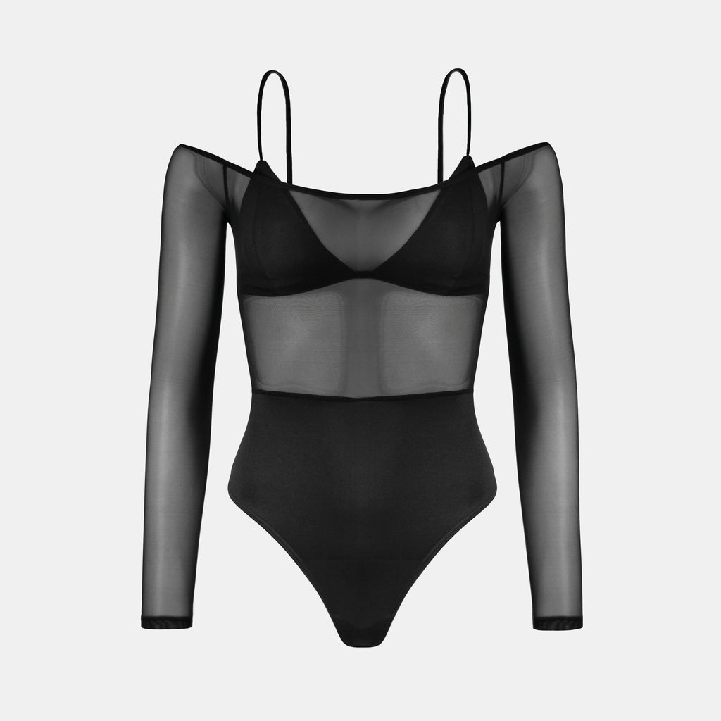 OW Intimates mona logo mesh bodysuit in black
