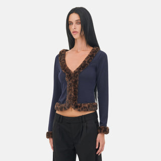 OW Collection NELL Faux Fur Cardigan Cardigan 018 - Navy