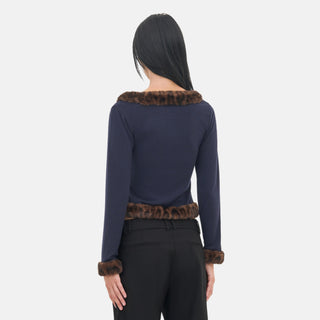OW Collection NELL Faux Fur Cardigan Cardigan 018 - Navy
