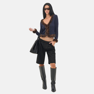 OW Collection NELL Faux Fur Cardigan Cardigan 018 - Navy