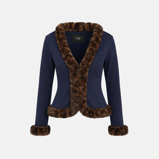OW Collection NELL Faux Fur Cardigan Cardigan 018 - Navy