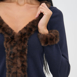 OW Collection NELL Faux Fur Cardigan Cardigan 018 - Navy