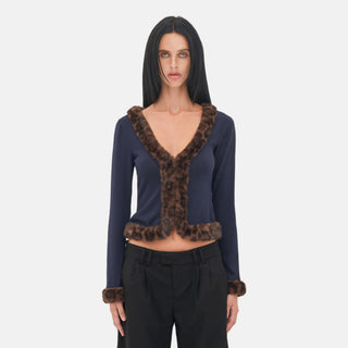 OW Collection NELL Faux Fur Cardigan Cardigan 018 - Navy