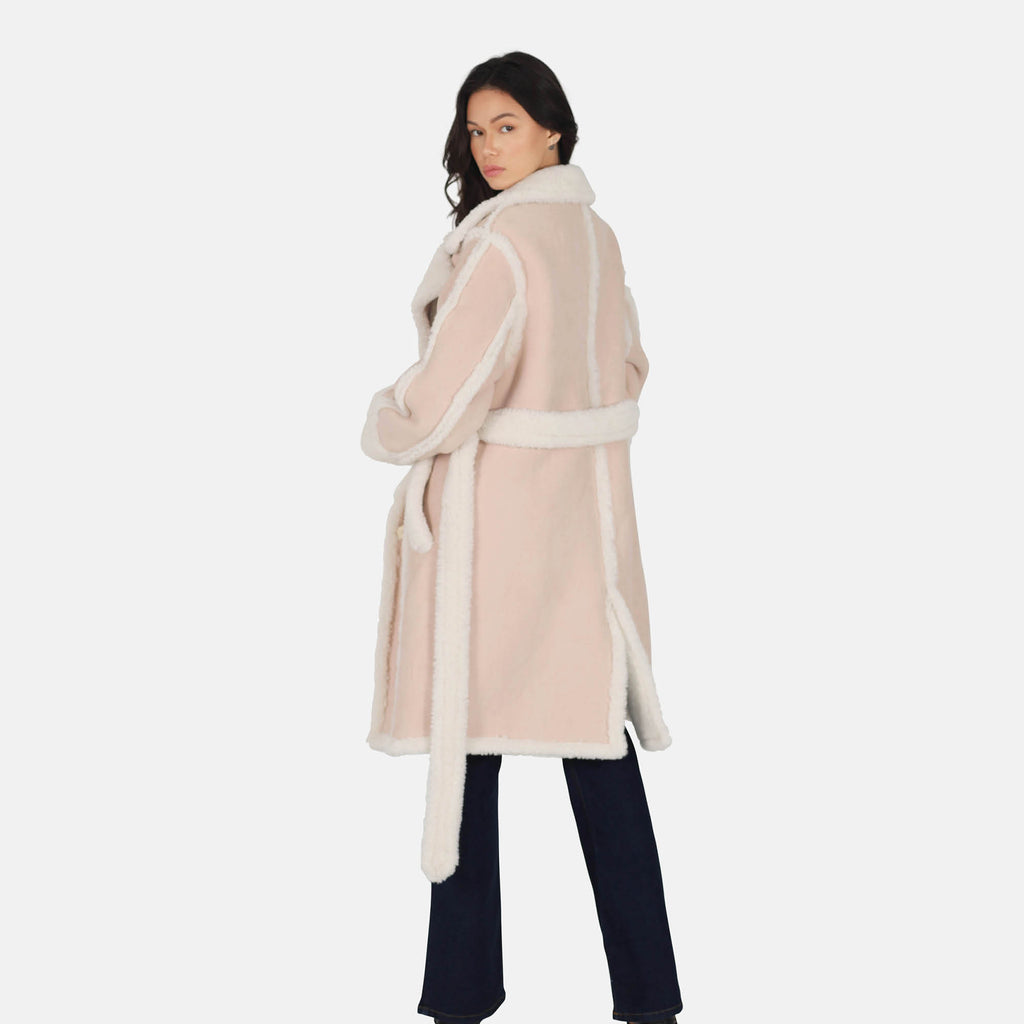 OW Collection NEW YORK Faux Shearling Coat Coat 006 - Light Beige