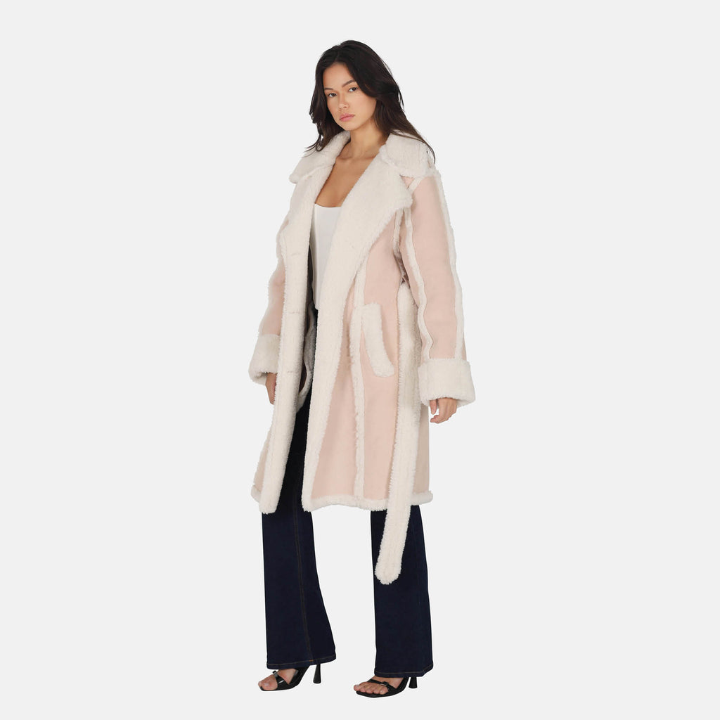 OW Collection NEW YORK Faux Shearling Coat Coat 006 - Light Beige