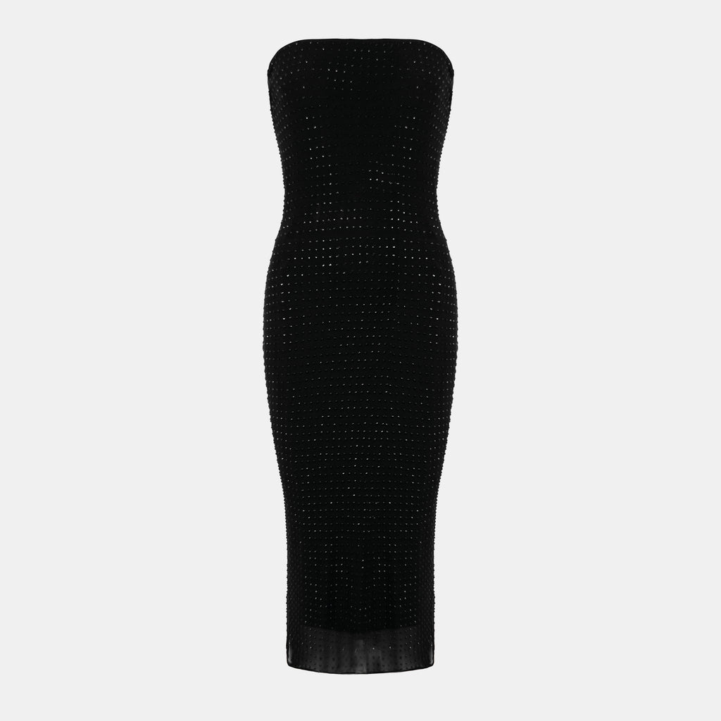OW Collection OPAL Rhinestone Dress Dress 002 - Black Caviar