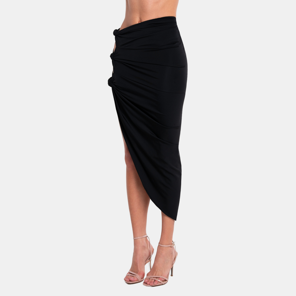 OW Collection RUCHED Knot Skirt Skirt 002 - Black Caviar