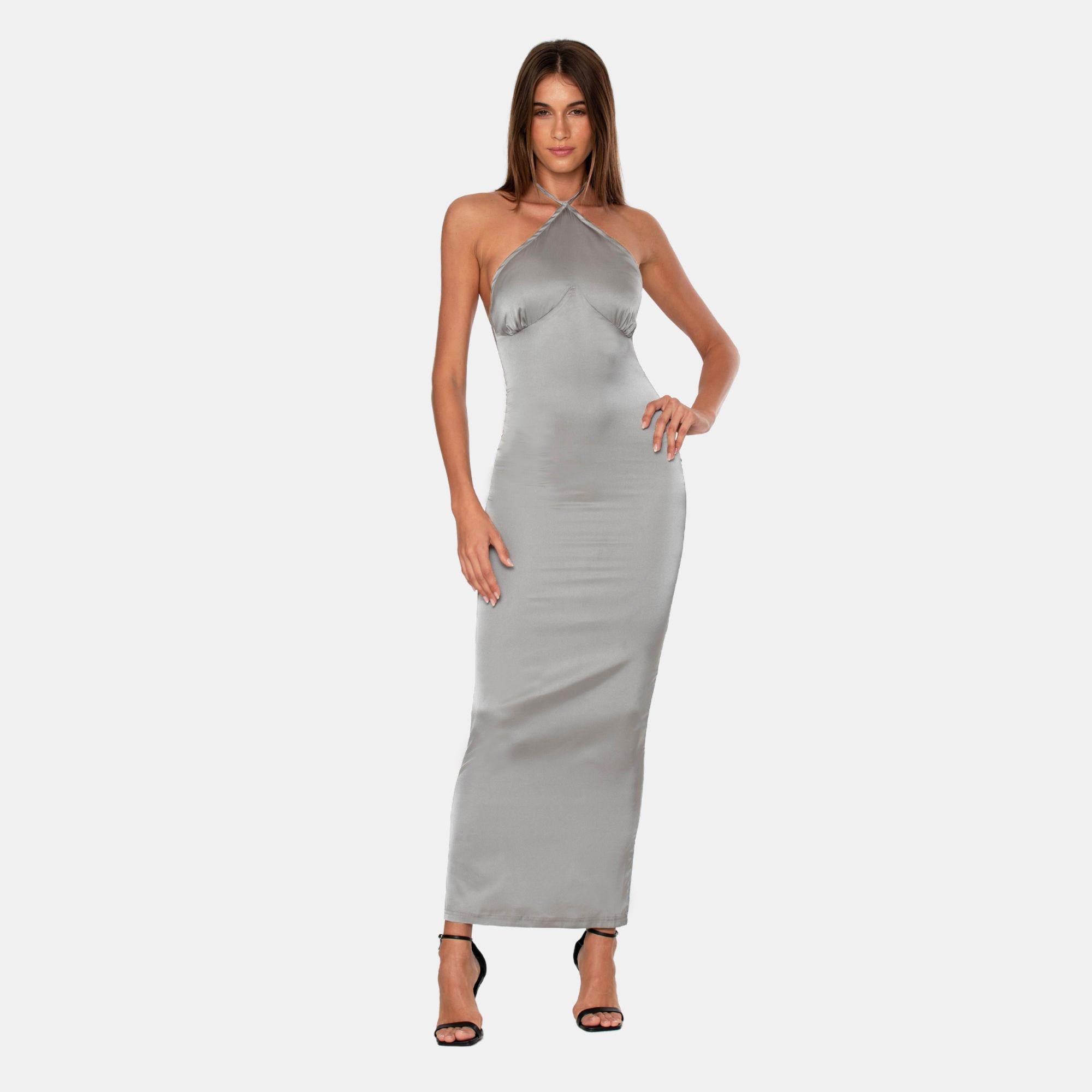SALE ITEM Last in Stock , Halter Neck Grey Maxi Gown, Backless Maxi Grey  Dress 1070 -  Sweden