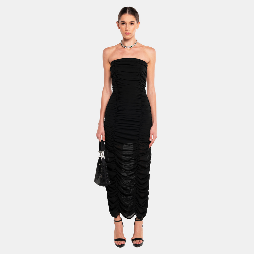 OW Collection SANDY Chiffon Maxi Dress Dress 002 - Black Caviar