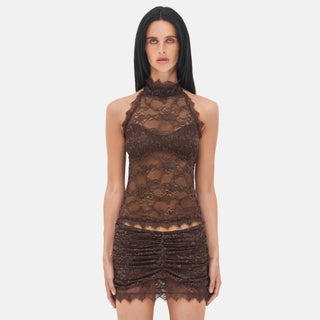 OW Collection SELAH Lace Top Top 166 - Chocolate Brown