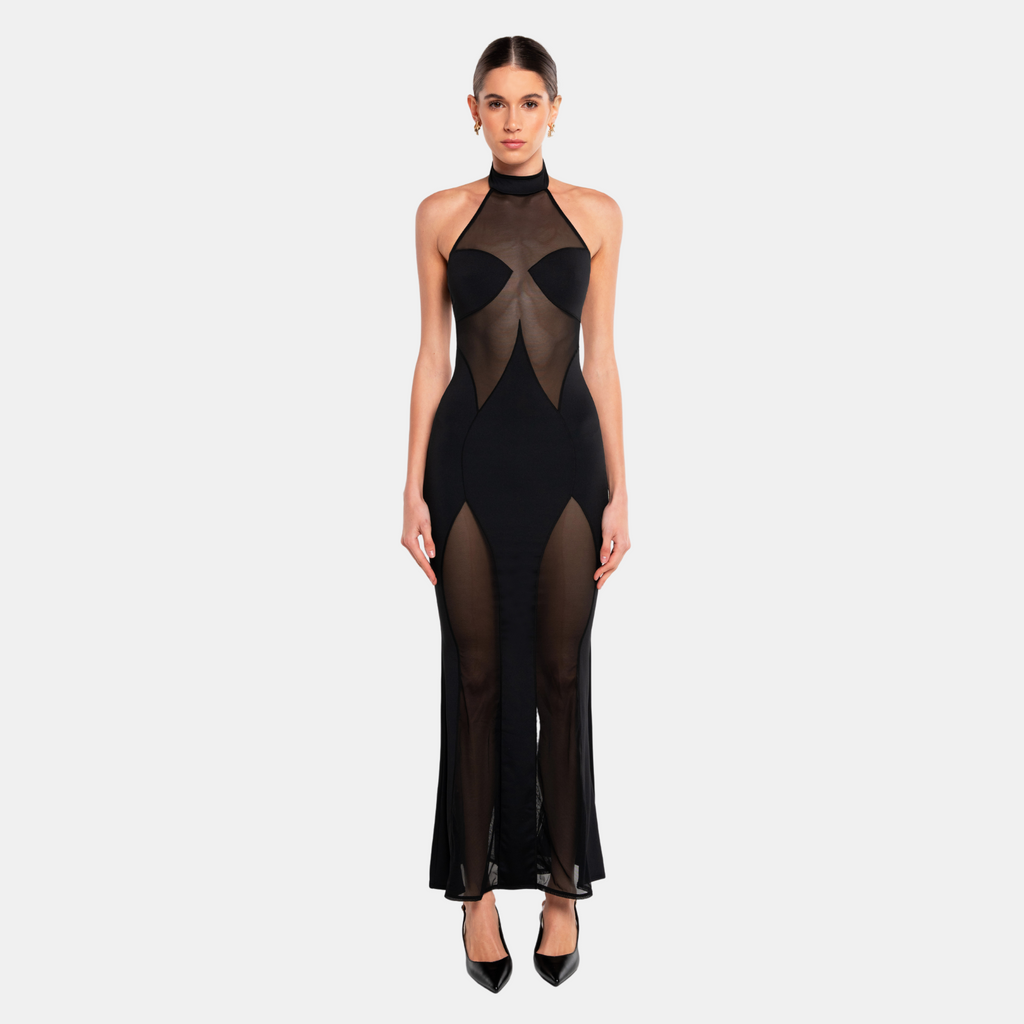 OW Collection SIERRA Halter Neck Dress Dress 002 - Black Caviar