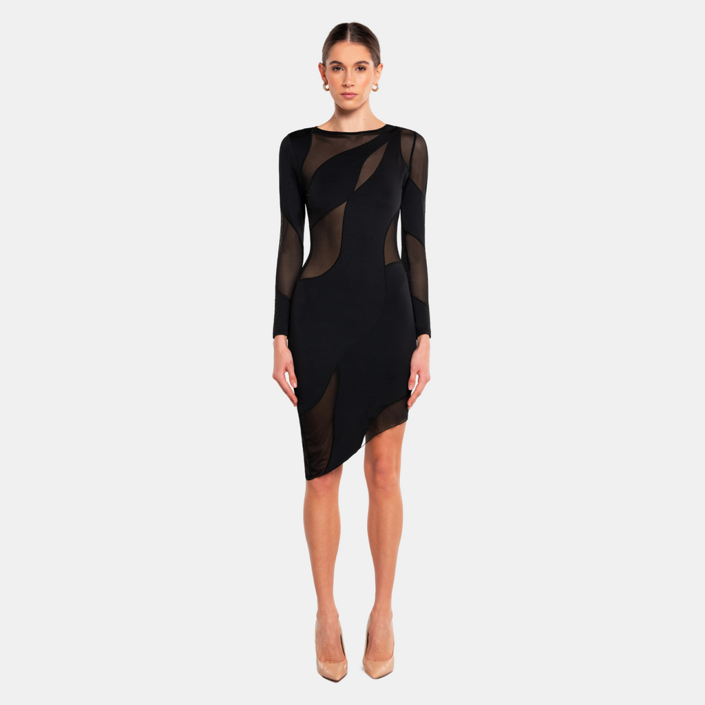 OW Collection SPIRAL Long Sleeve Dress  Dress 002 - Black Caviar