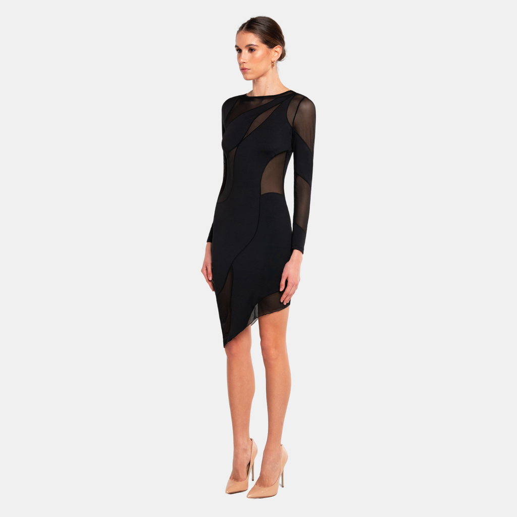 OW Collection SPIRAL Long Sleeve Dress  Dress 002 - Black Caviar