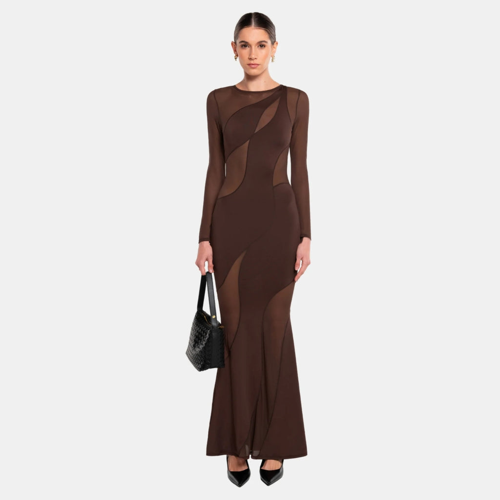 OW Collection SPIRAL Maxi Dress Dress 185 - Brown